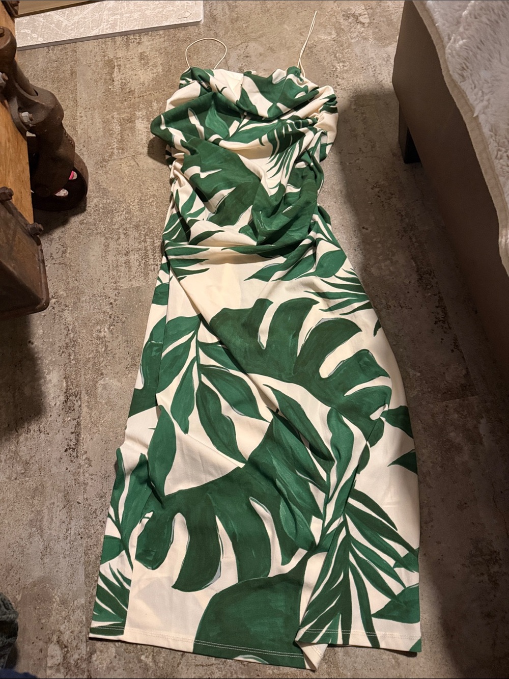 H&M Green and White Tropical Midi Dress